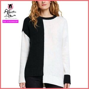 Alice + Olivia Sparrow ColorBlock Black White Wool Sweater